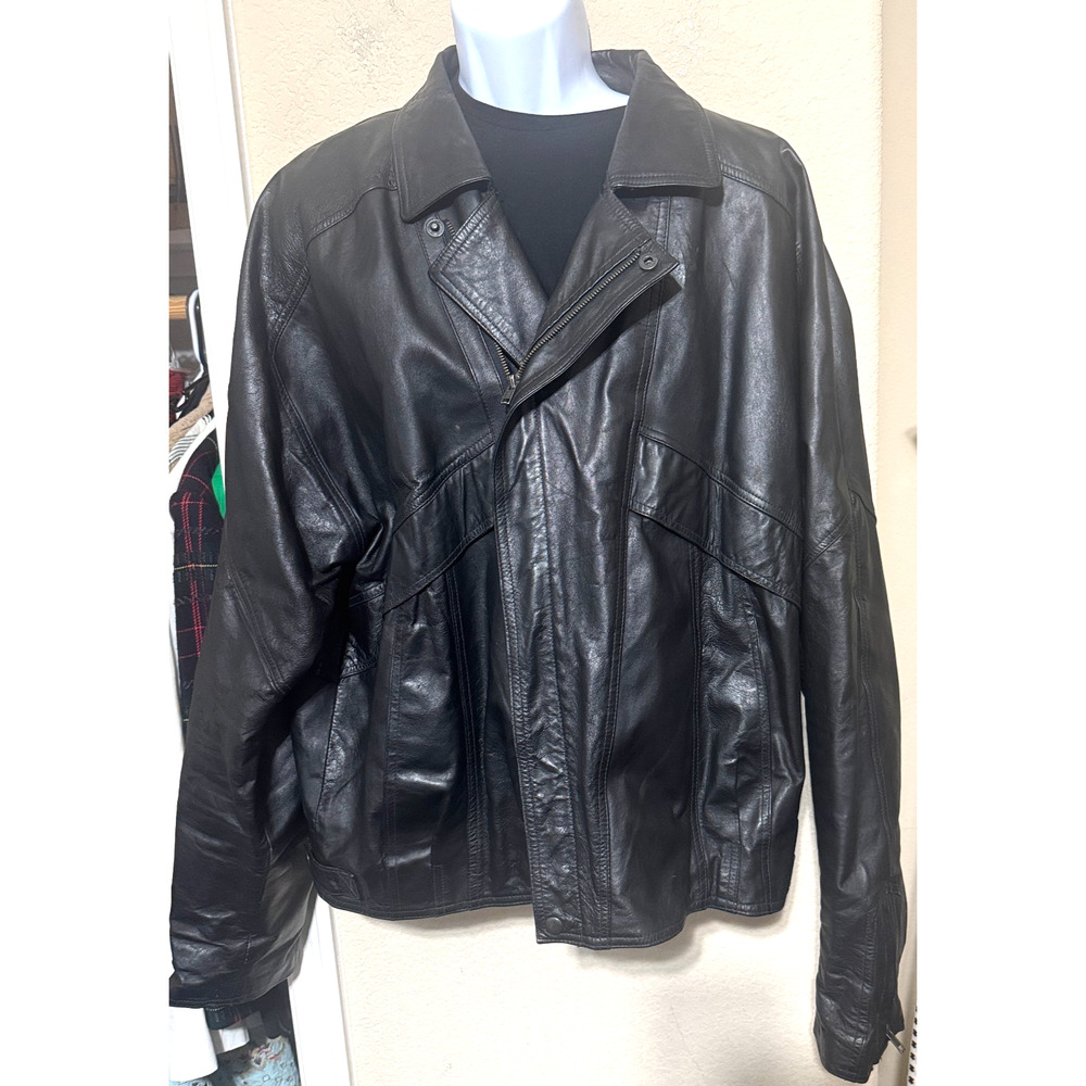 Vintage Oakton Men's Bomber Leather Jacket XLT Black Moto zip